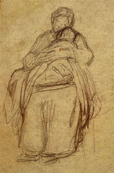 J. Francois Millet (1814-1875). Studie pro obraz Nemocné dítě, (cca 1858), Muzeum Louvre, Paříž